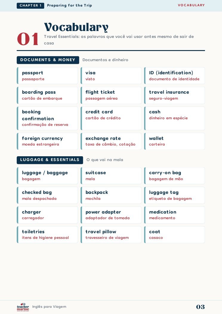 Página de vocabulário